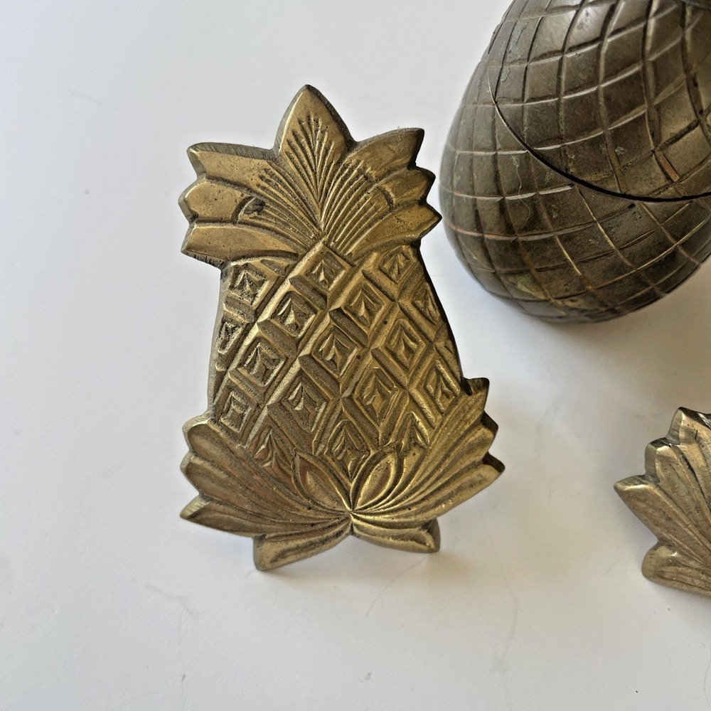 Brass‎ Pineapple Decor Lot *(1) Trinket Box (2) Napkin Rings Made in India - Picture 13 of 13